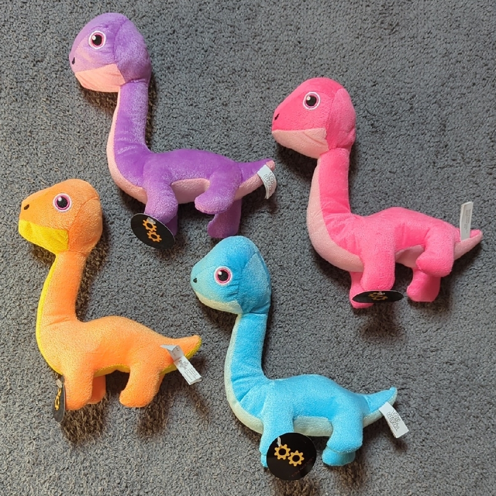 Colorful 9" Brontosaurus Dinosaur 4-Pack Plush Toy Set